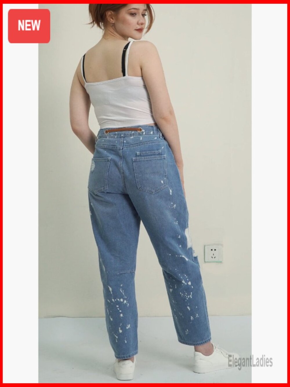 Wide Leg Barrel Jeans Mid Rise Drawstring Boyfriend Fit Denim Pants - Picture 6 of 7